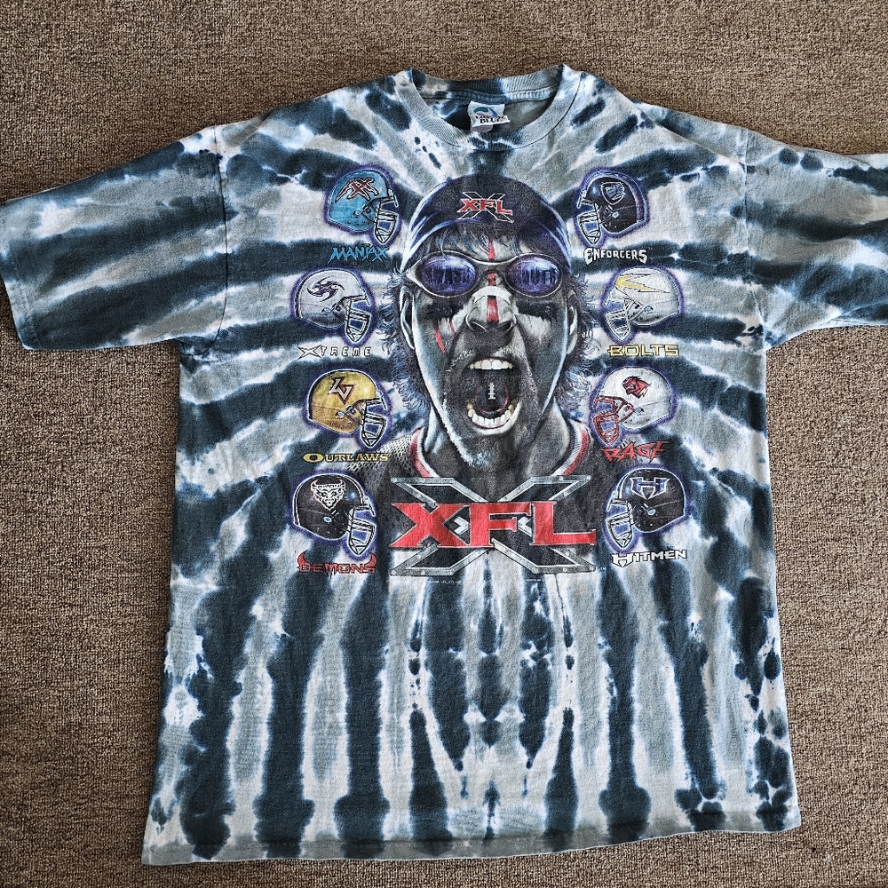 2001 XFL Tie Dye Liquid Blue T Shirt Size XXL